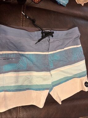 Rip Curl Men's Blue and Aqua Striped Board Shorts